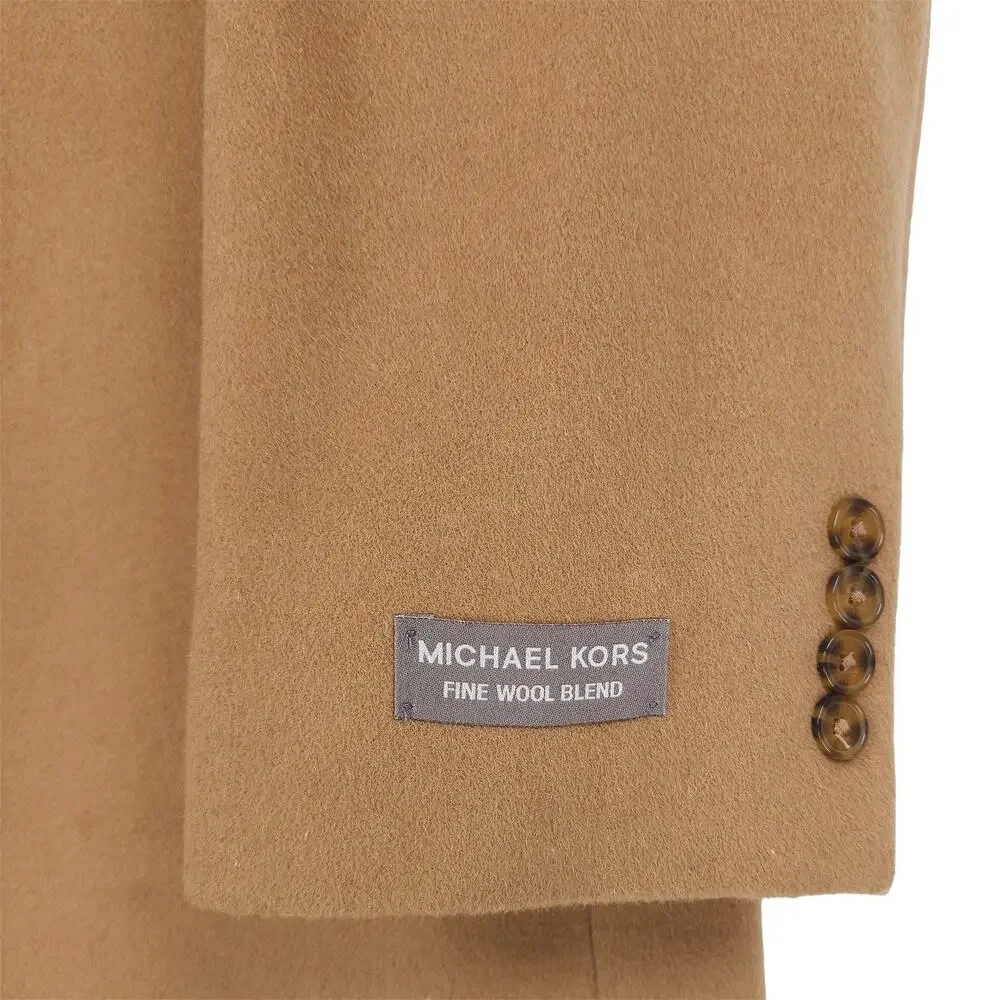 Michael Kors Mens Modern Fit Overcoat 44L Beige Camel Wool & Cashmere Blend NWT